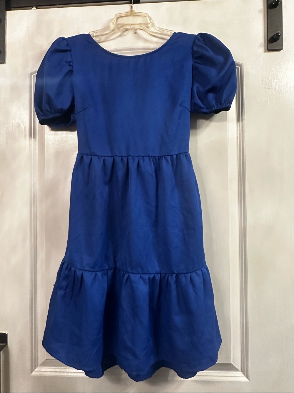 SHEIN Blue Puff Sleeve Tiered Girls Dress